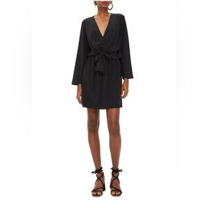 Topshop Black Wrap Mini Dress Size 8 Long Sleeve Tie Front
